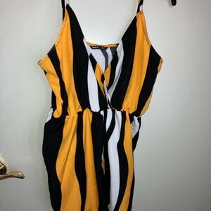 SHEIN Yellow and Black Striped Romper
